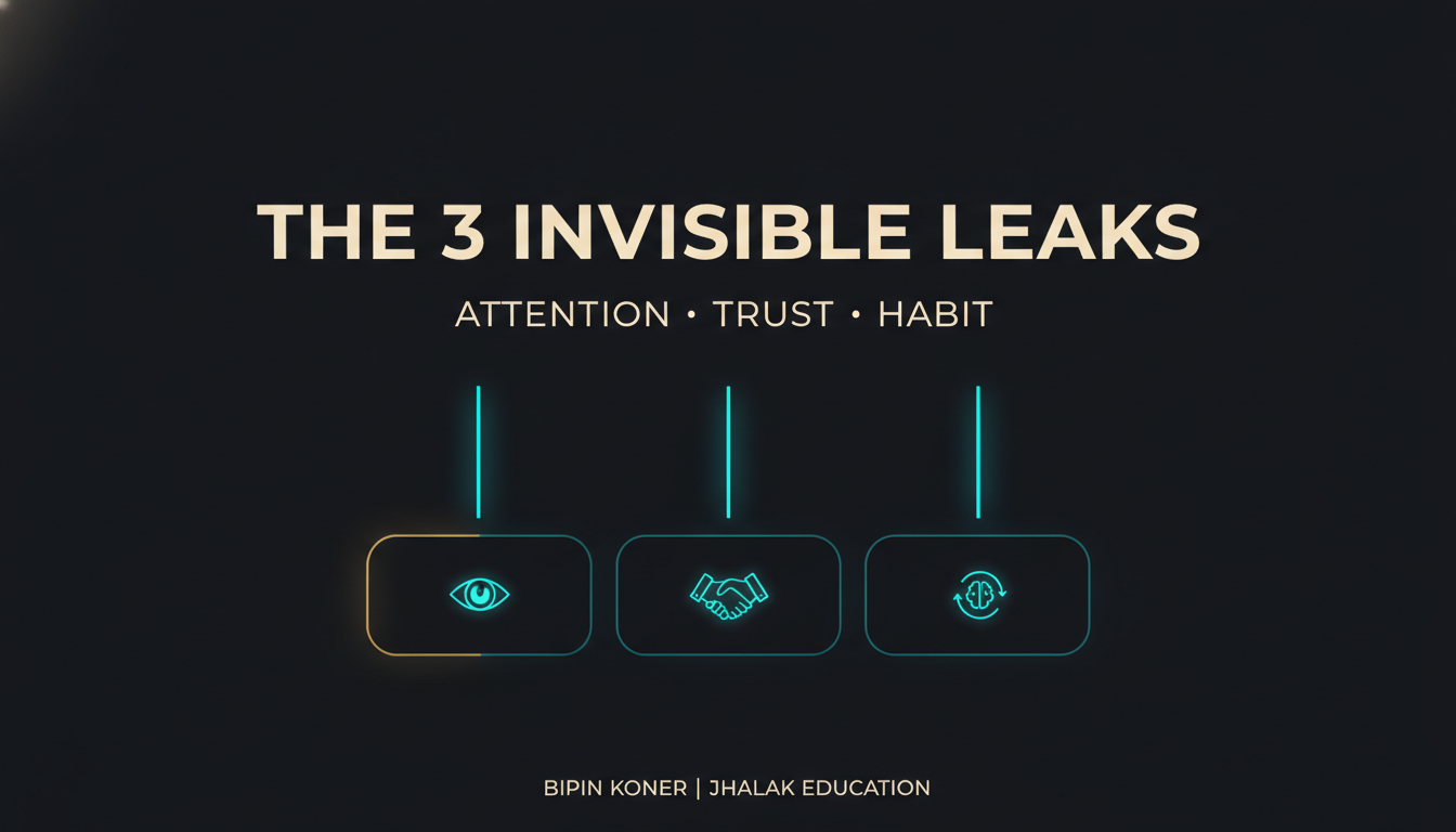 The 3 Invisible Leaks: attention, trust and habit. Bipin Koner, Jhalak Education.