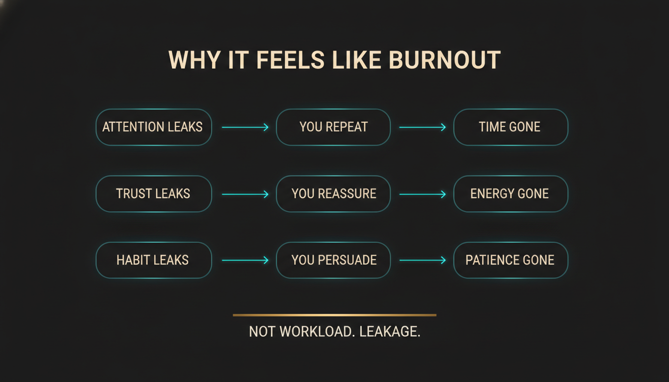 Why doctor burnout is leakage driven, not workload driven: attention, trust and habit leaks.